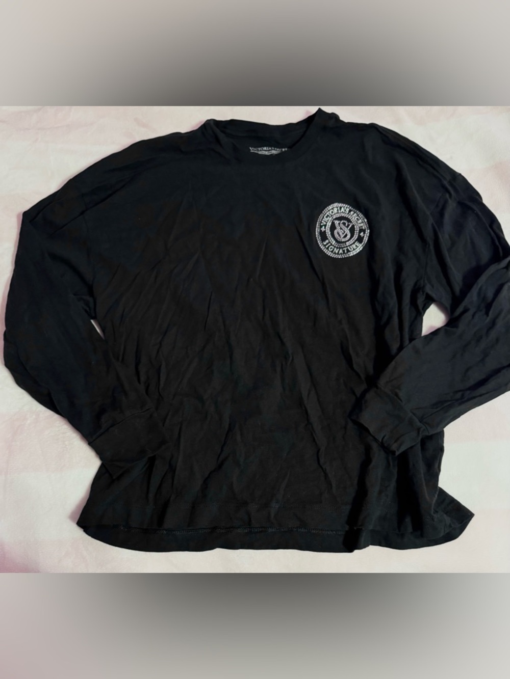 Victoria’s Secret Long Sleeve Bling Lounge Shirt Rhinestone Black Womans XS